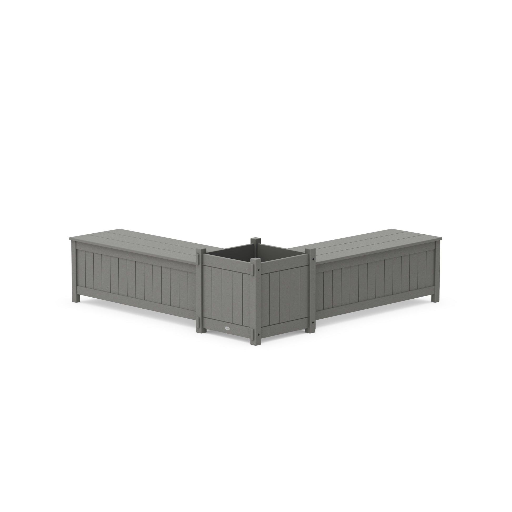 POLYWOOD 48" Vineyard L- Shaped Planter Storage Bench Set- Large — Slate Grey