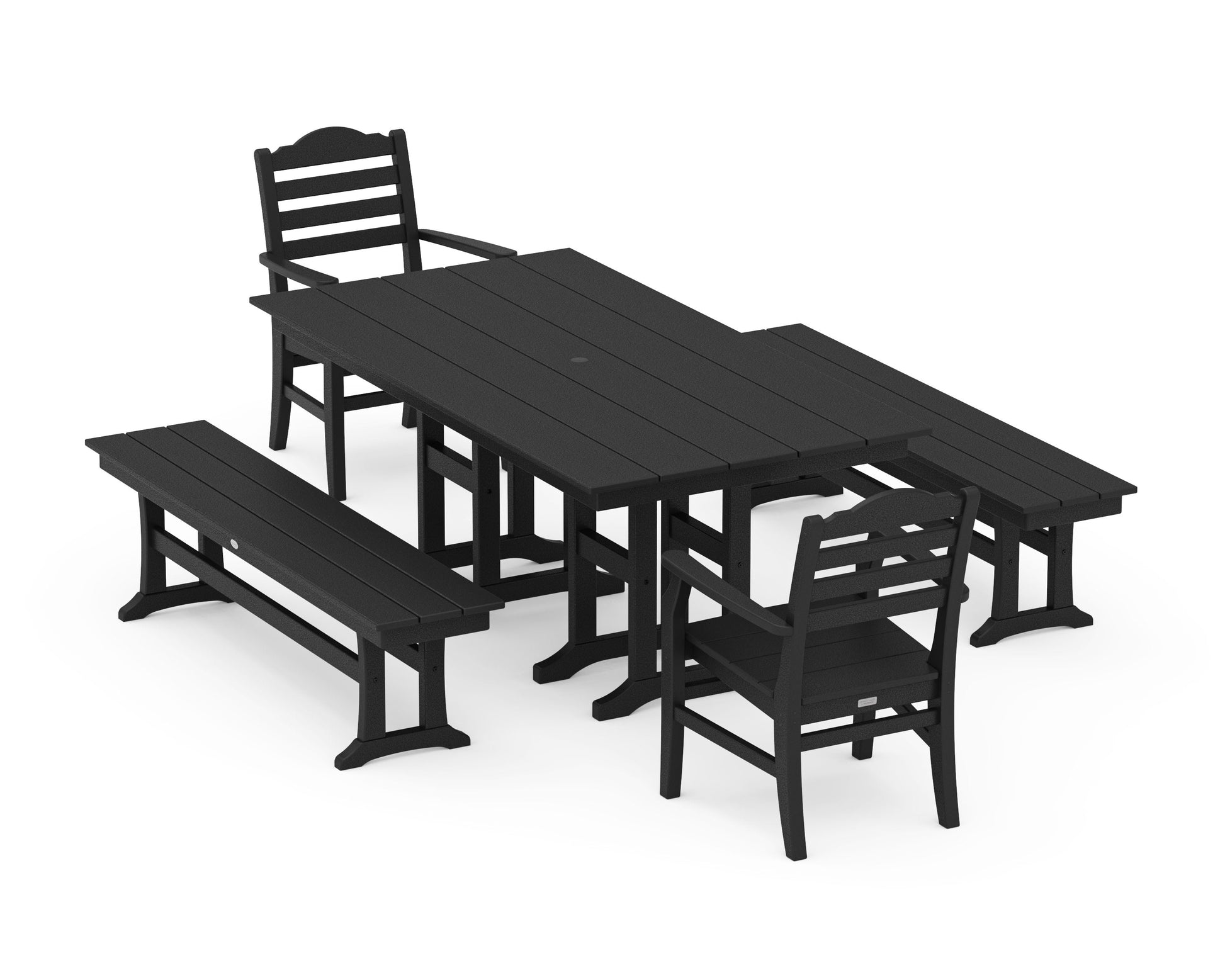 POLYWOOD Savannah 5-Piece Farmhouse Dining Set with Benches — Black