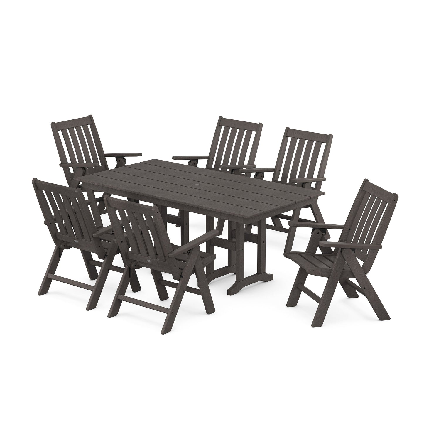 POLYWOOD Vineyard Folding Chair 7-Piece Farmhouse Dining Set — Vintage Coffee