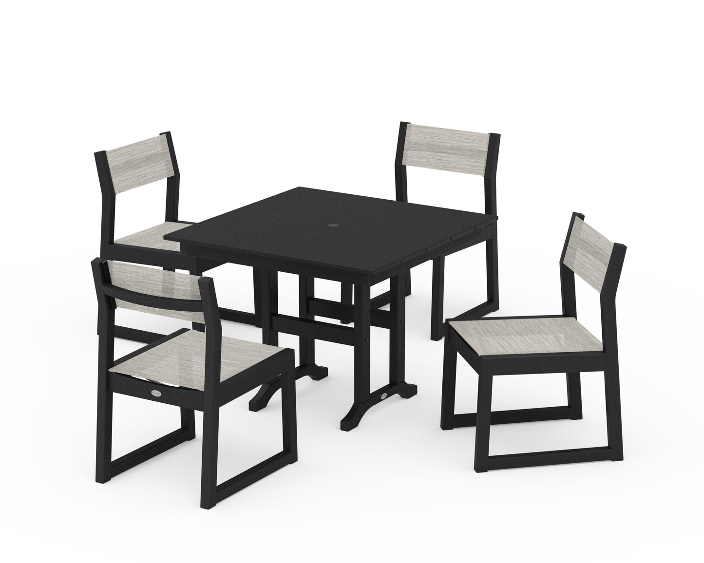 POLYWOOD EDGE Sling Side Chair 5-Piece Farmhouse Dining Set — Black / Birch Sling