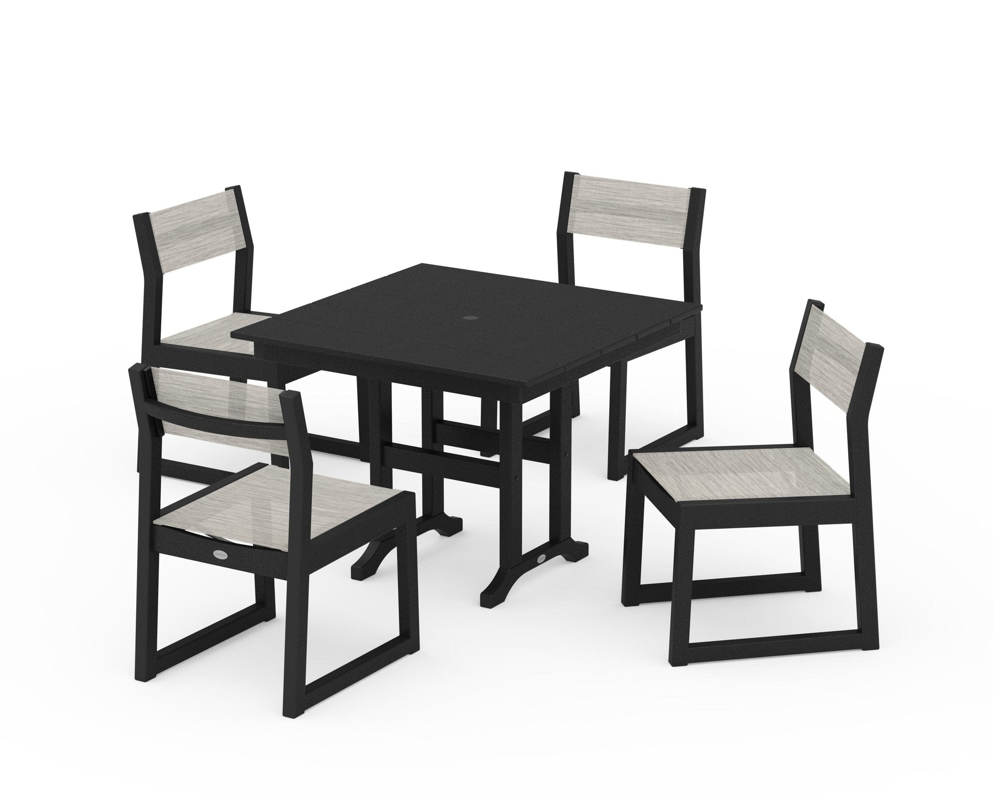 POLYWOOD EDGE Sling Side Chair 5-Piece Farmhouse Dining Set — Black / Birch Sling