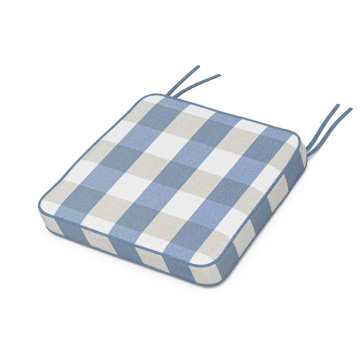 POLYWOOD Chinoiserie Side Chair Seat Cushion — Buffalo Plaid Sky Blue