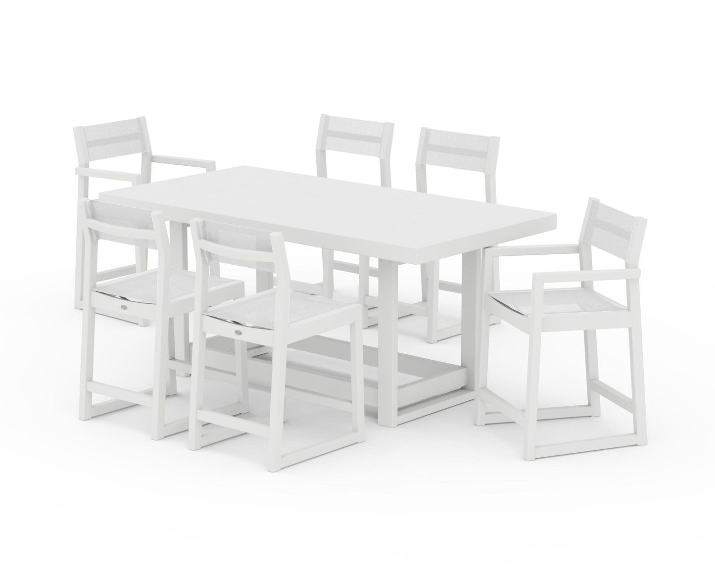 POLYWOOD EDGE Sling 7-Piece Counter Table Set — White / White Sling