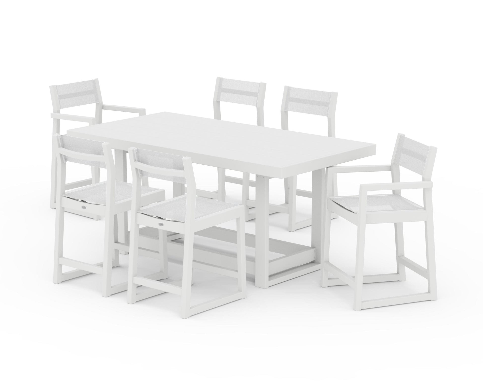 POLYWOOD EDGE Sling 7-Piece Counter Table Set — White / White Sling