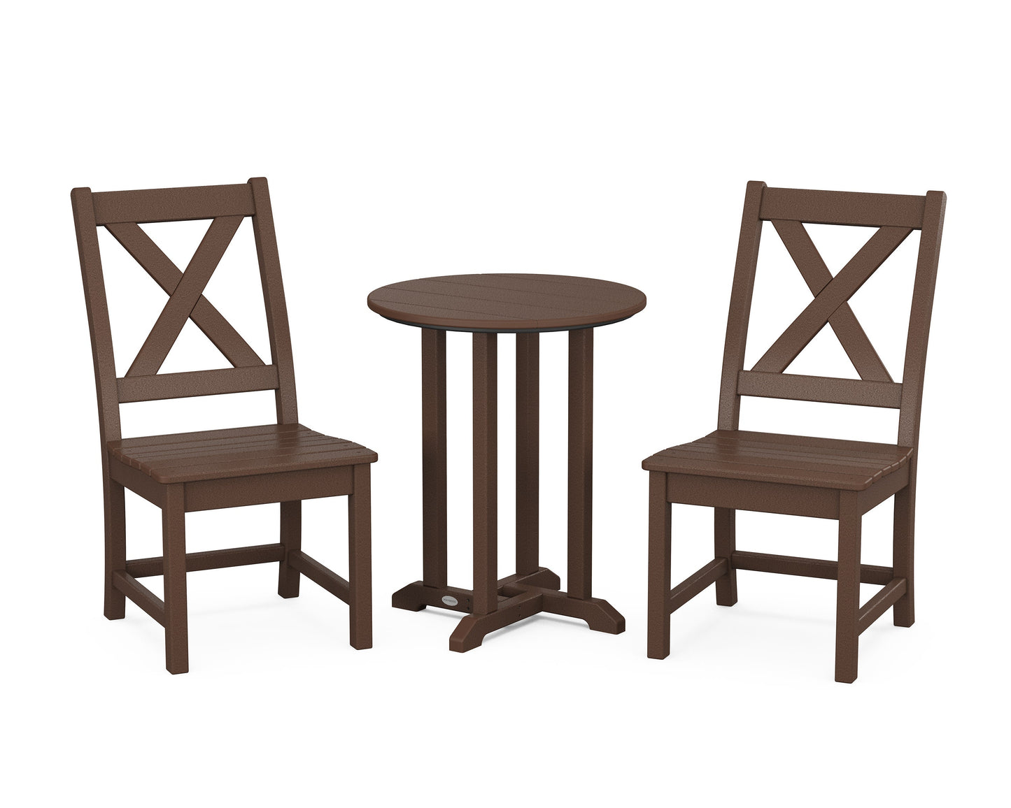 POLYWOOD Braxton Side Chair 3-Piece Round Bistro Dining Set — Mahogany