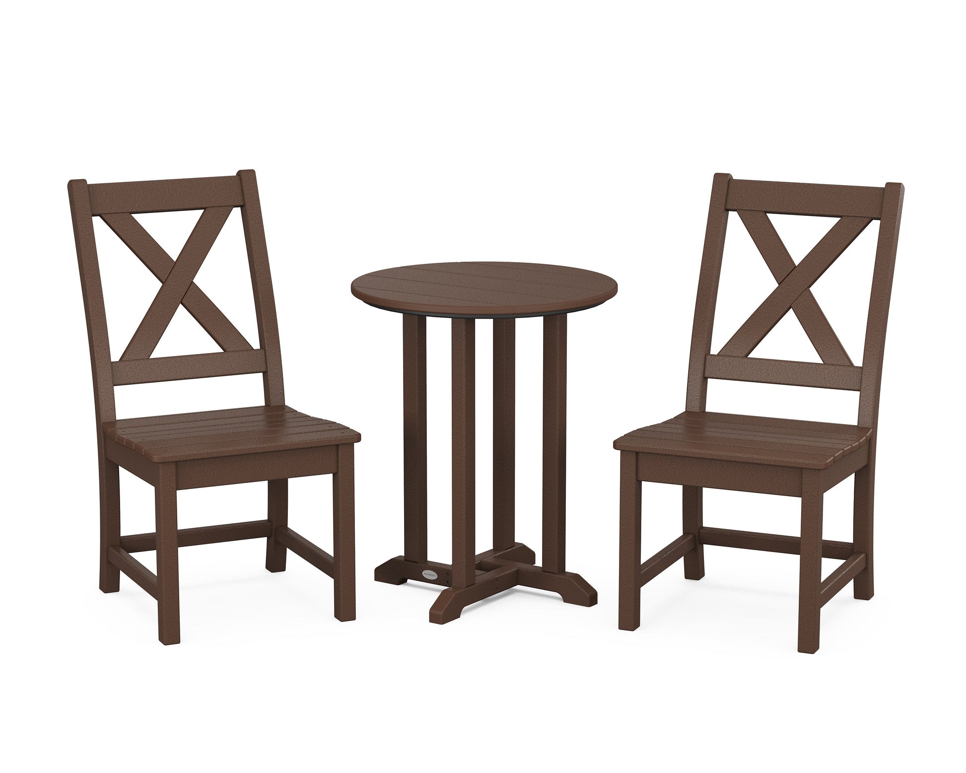 POLYWOOD Braxton Side Chair 3-Piece Round Bistro Dining Set — Mahogany