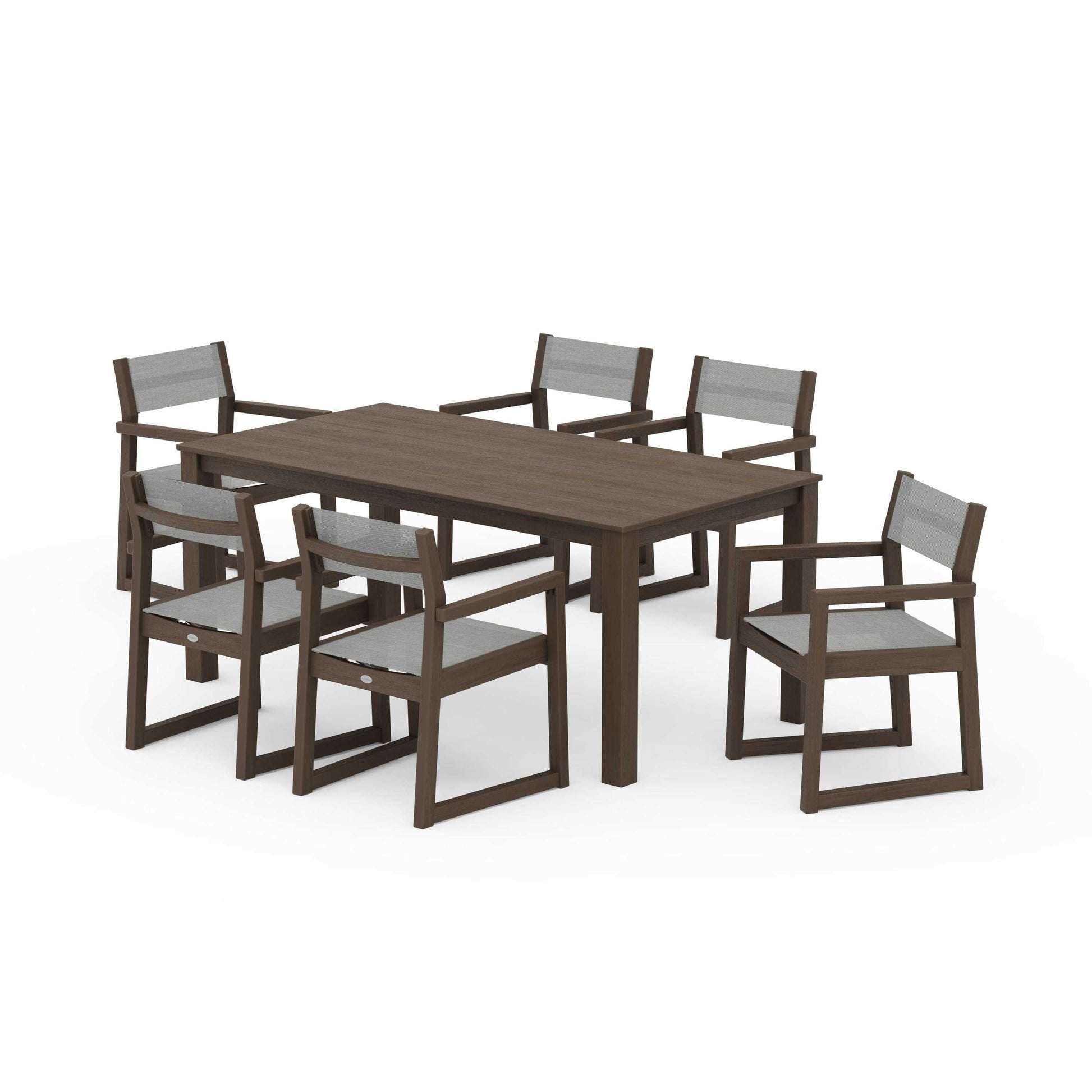 POLYWOOD EDGE Sling Arm Chair 7-Piece Parsons Dining Set — Kona / Metallic Sling