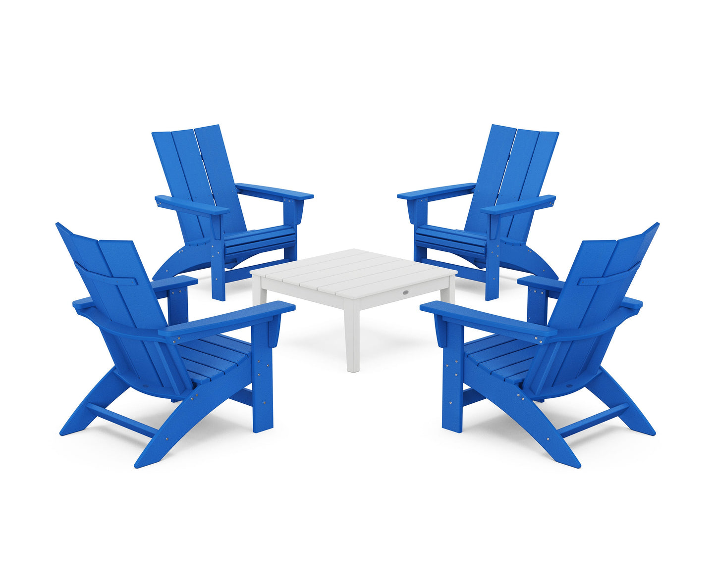 POLYWOOD 5-Piece Modern Grand Adirondack Chair Conversation Group — Pacific Blue / White