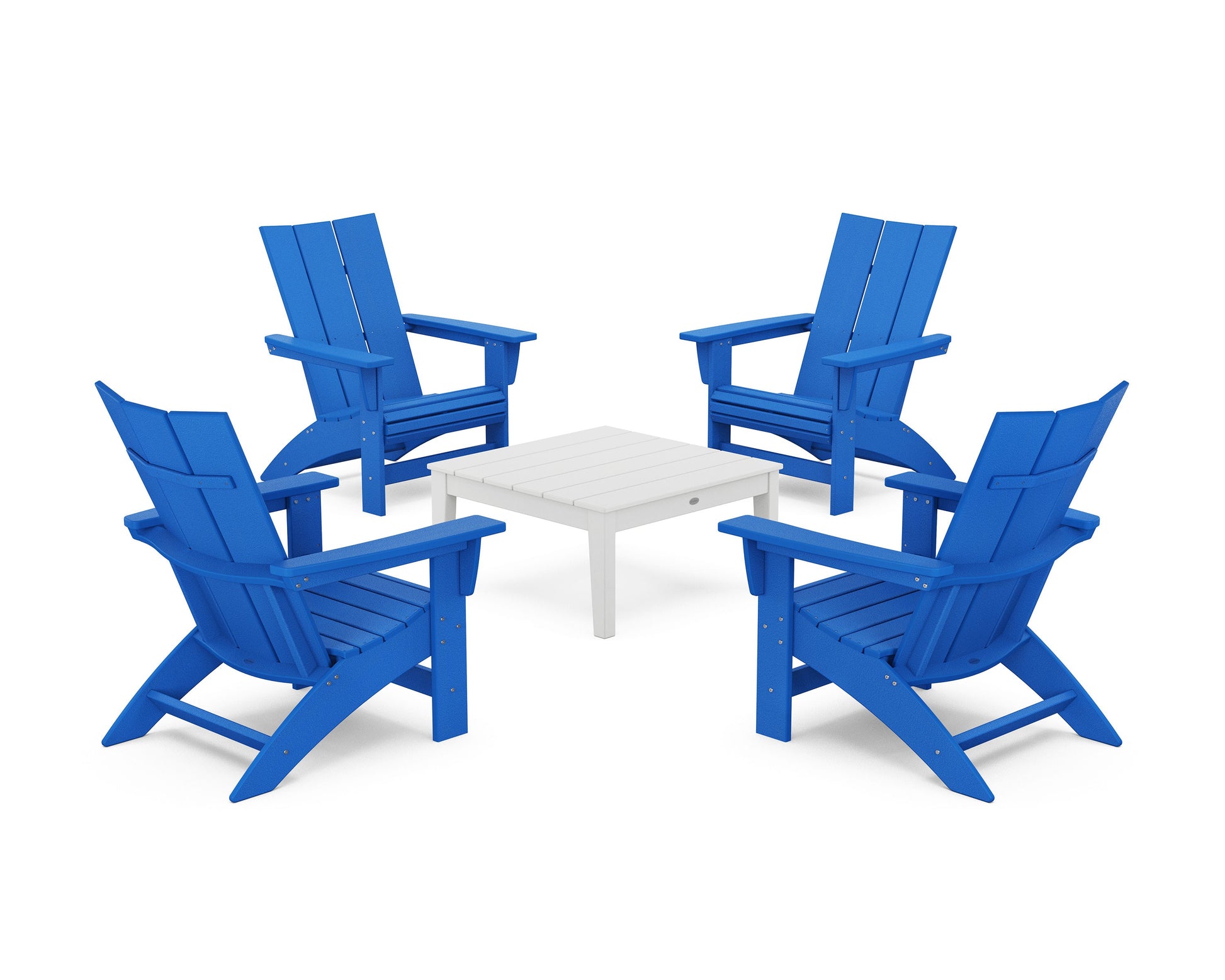 POLYWOOD 5-Piece Modern Grand Adirondack Chair Conversation Group — Pacific Blue / White