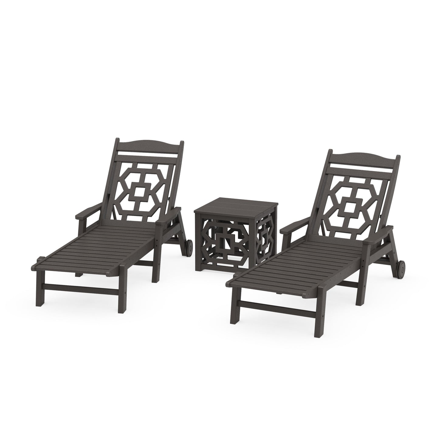 POLYWOOD Chinoiserie 3-Piece Chaise Set — Vintage Coffee