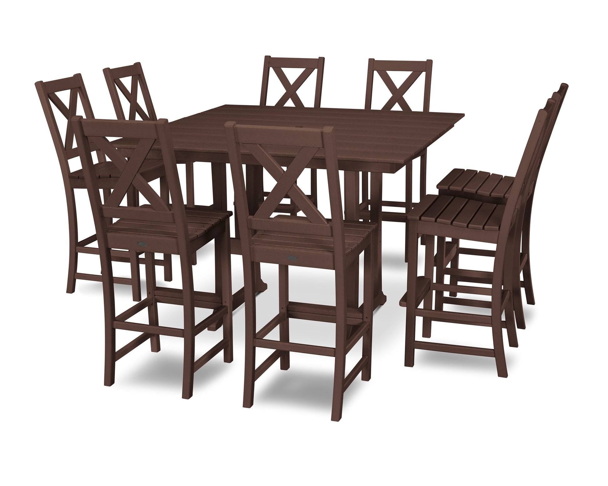 POLYWOOD Braxton 9-Piece Farmhouse Trestle Bar Set — Mahogany