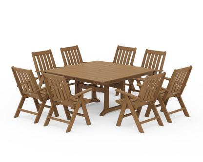 POLYWOOD Vineyard Folding Chair 9-Piece Square Dining Set with Trestle Legs — Natural