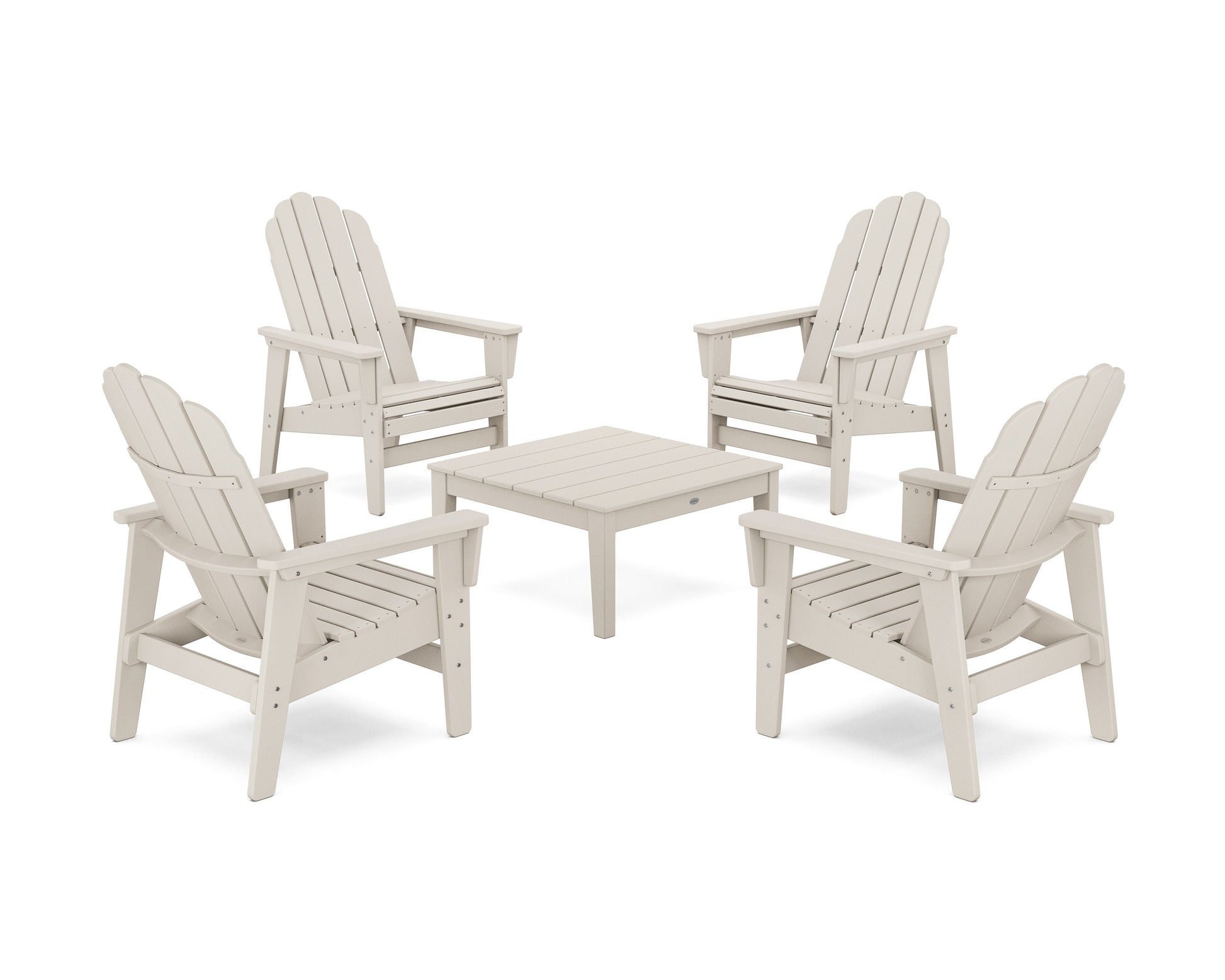 POLYWOOD 5-Piece Vineyard Grand Upright Adirondack Chair Conversation Group — Sand