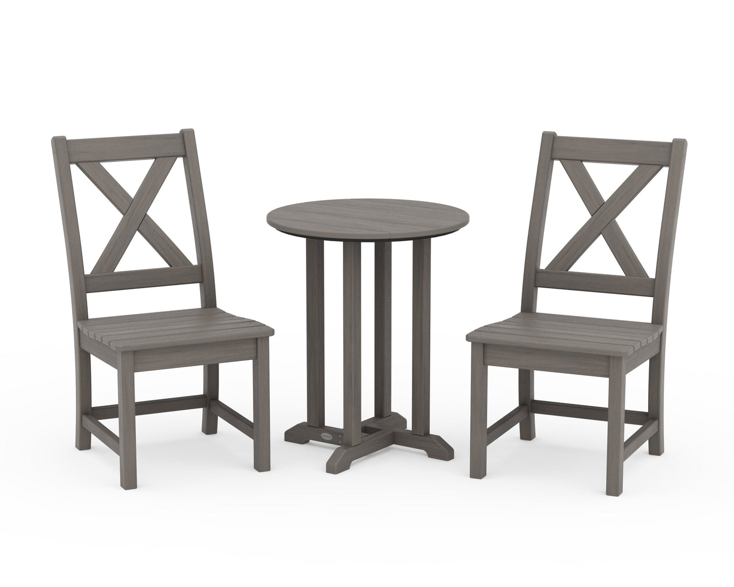 POLYWOOD Braxton Side Chair 3-Piece Round Bistro Dining Set — Driftwood