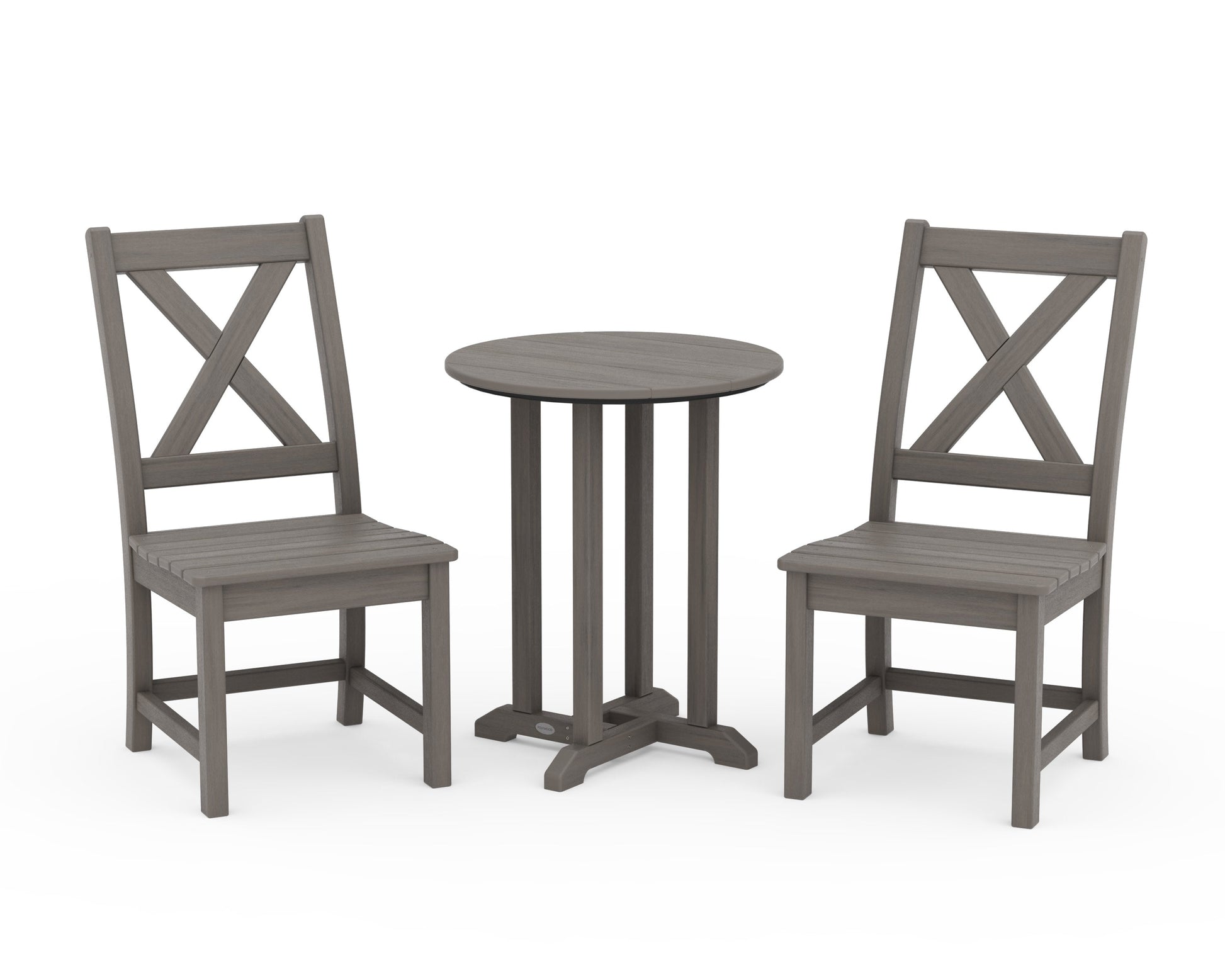 POLYWOOD Braxton Side Chair 3-Piece Round Bistro Dining Set — Driftwood
