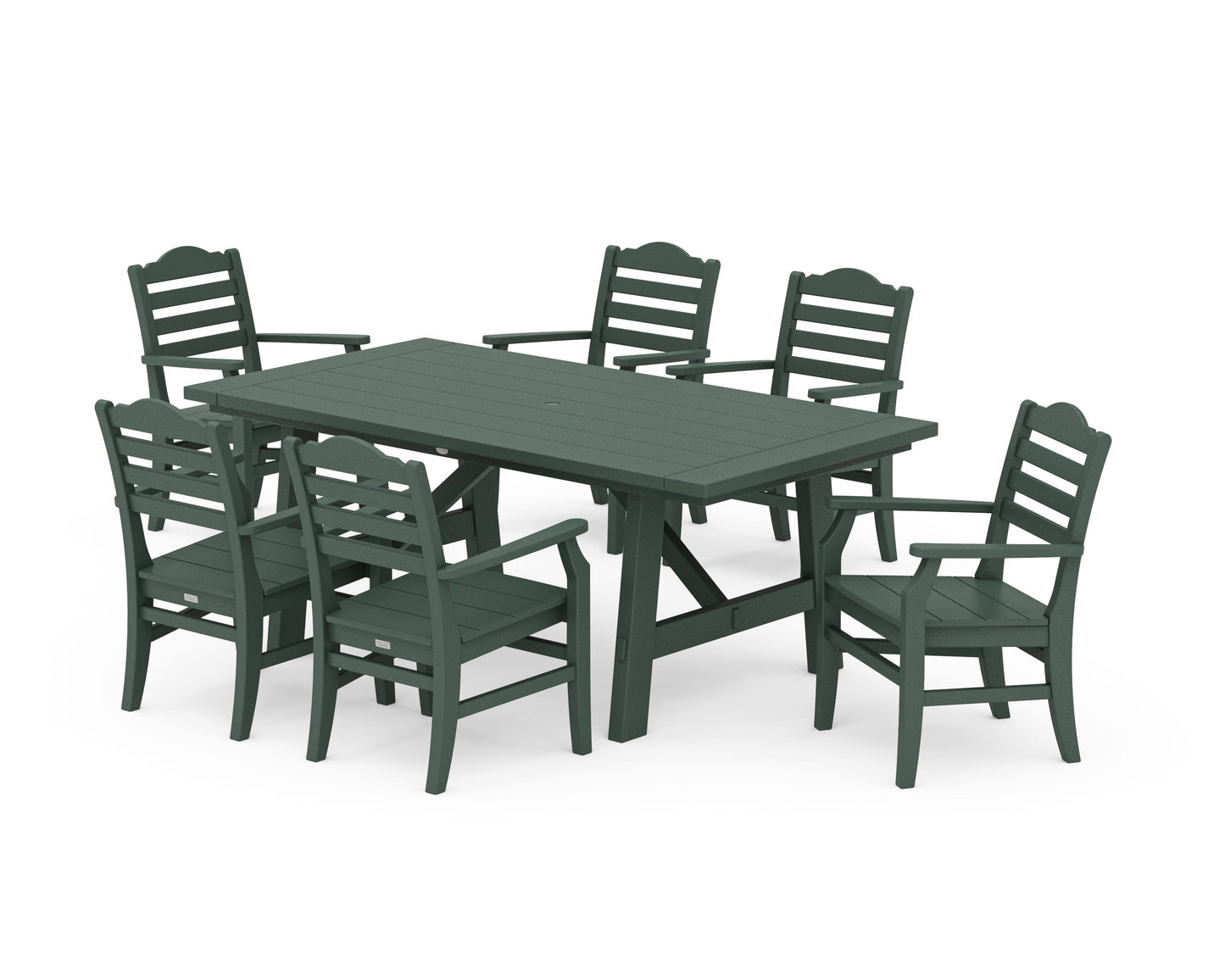 POLYWOOD Savannah Arm Chair 7-Piece Rustic Farmhouse Dining Set — Green