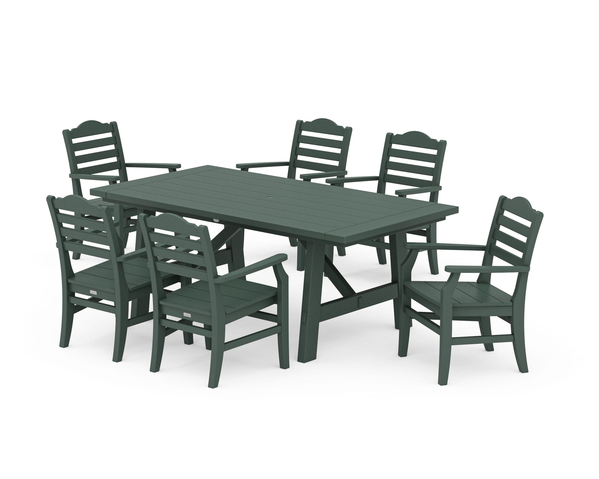 POLYWOOD Savannah Arm Chair 7-Piece Rustic Farmhouse Dining Set — Green