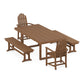 POLYWOOD Classic Adirondack 5-Piece Dining Set with Benches — Teak