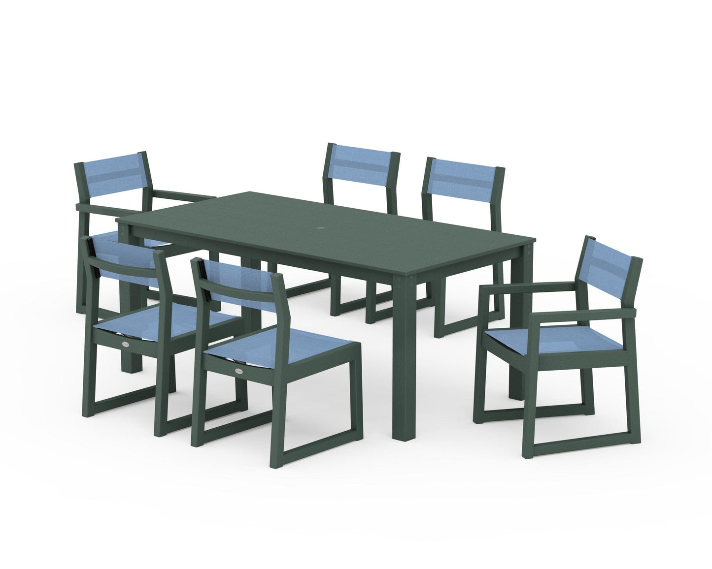 POLYWOOD EDGE Sling 7-Piece Parsons Dining Set — Green / Poolside Sling