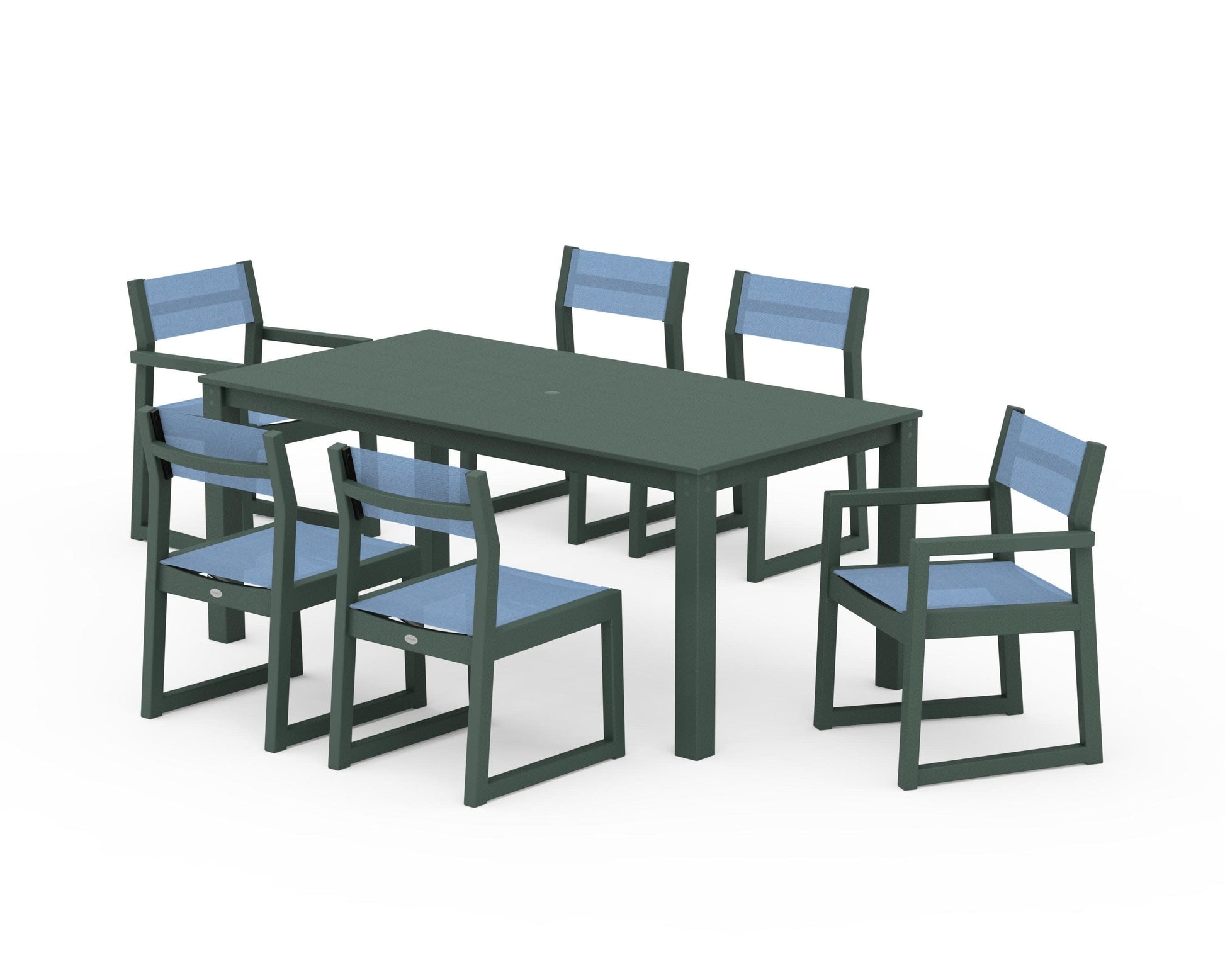 POLYWOOD EDGE Sling 7-Piece Parsons Dining Set — Green / Poolside Sling