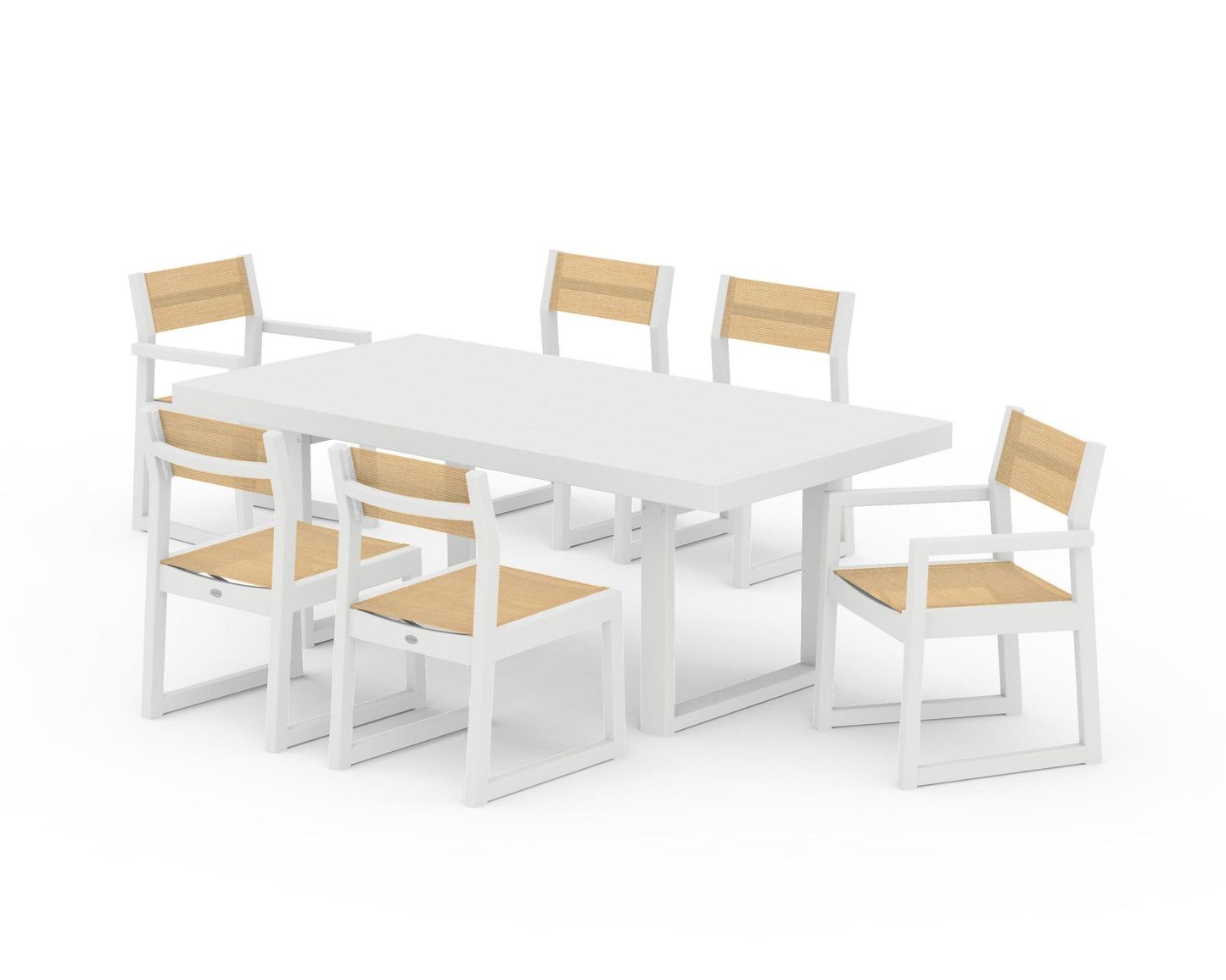 POLYWOOD EDGE Sling 7-Piece Dining Set — White / Dupioni Apricot Sling