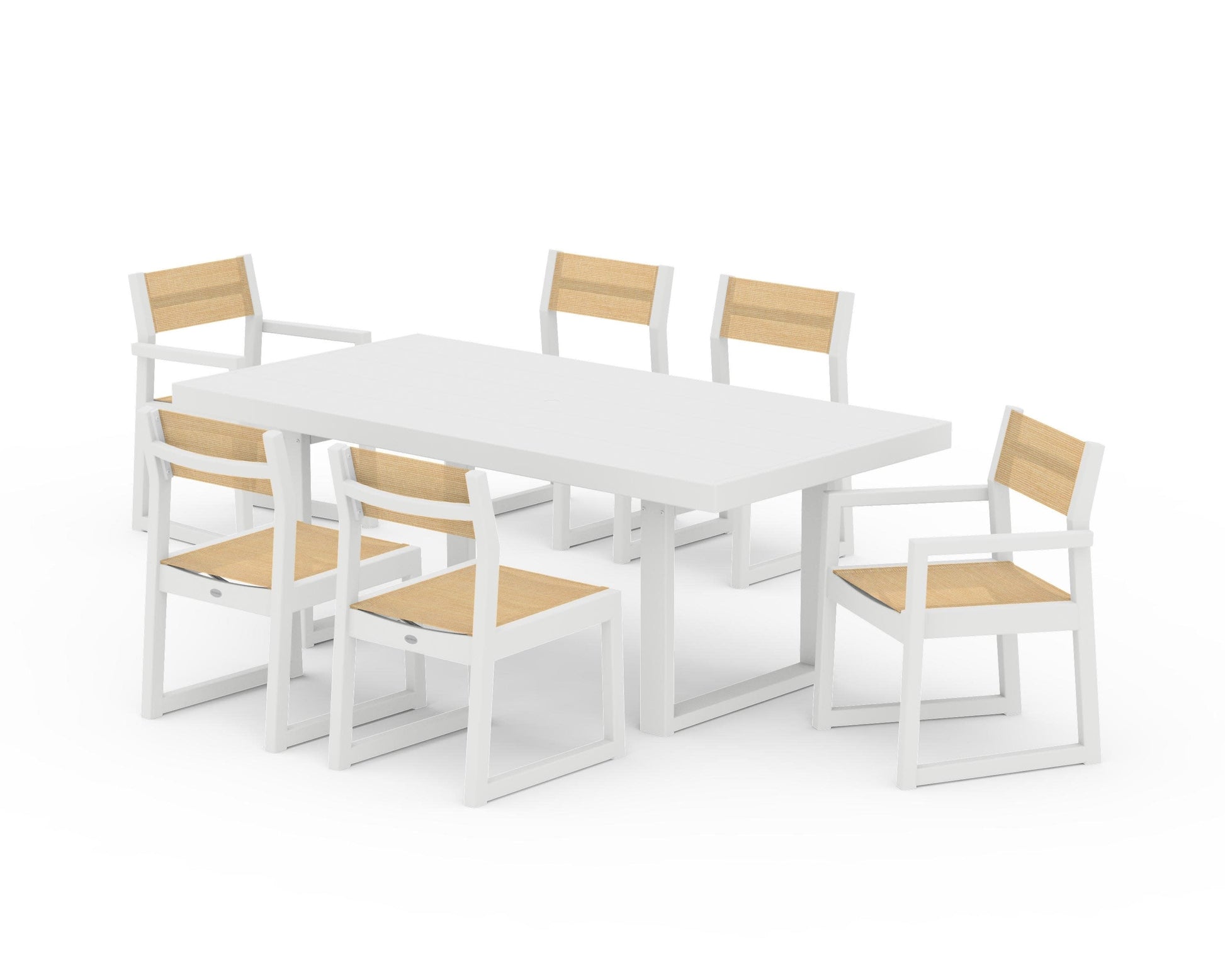 POLYWOOD EDGE Sling 7-Piece Dining Set — White / Dupioni Apricot Sling