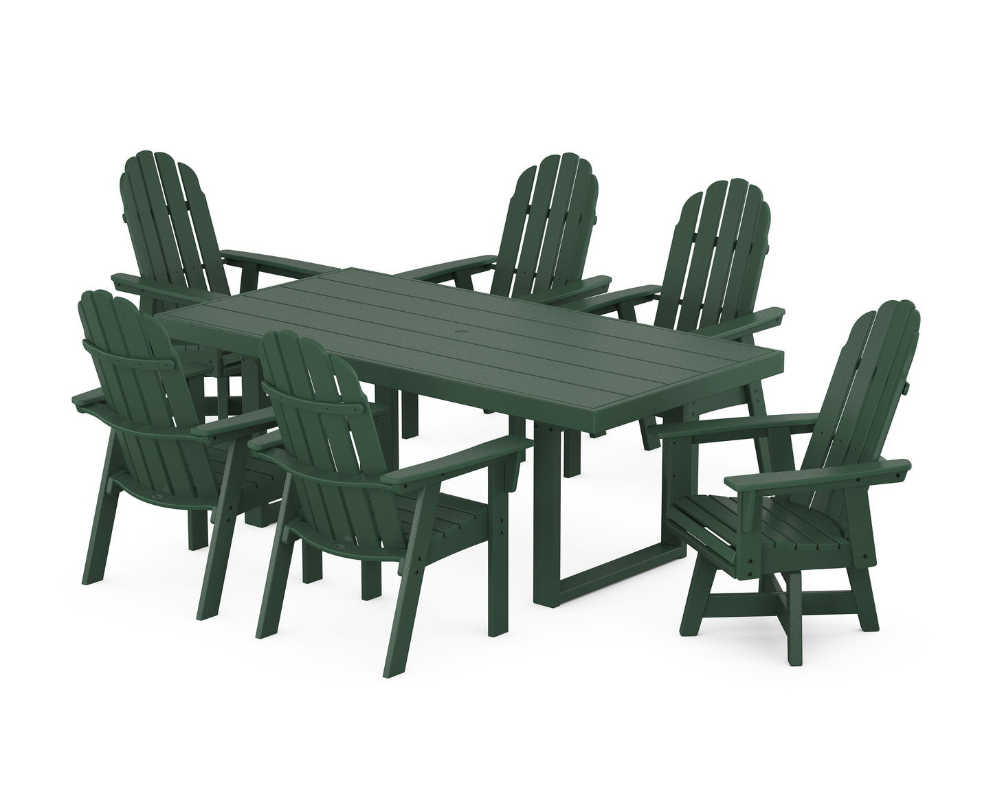 POLYWOOD Vineyard Curveback Adirondack Swivel Chair 7-Piece Dining Set — Green