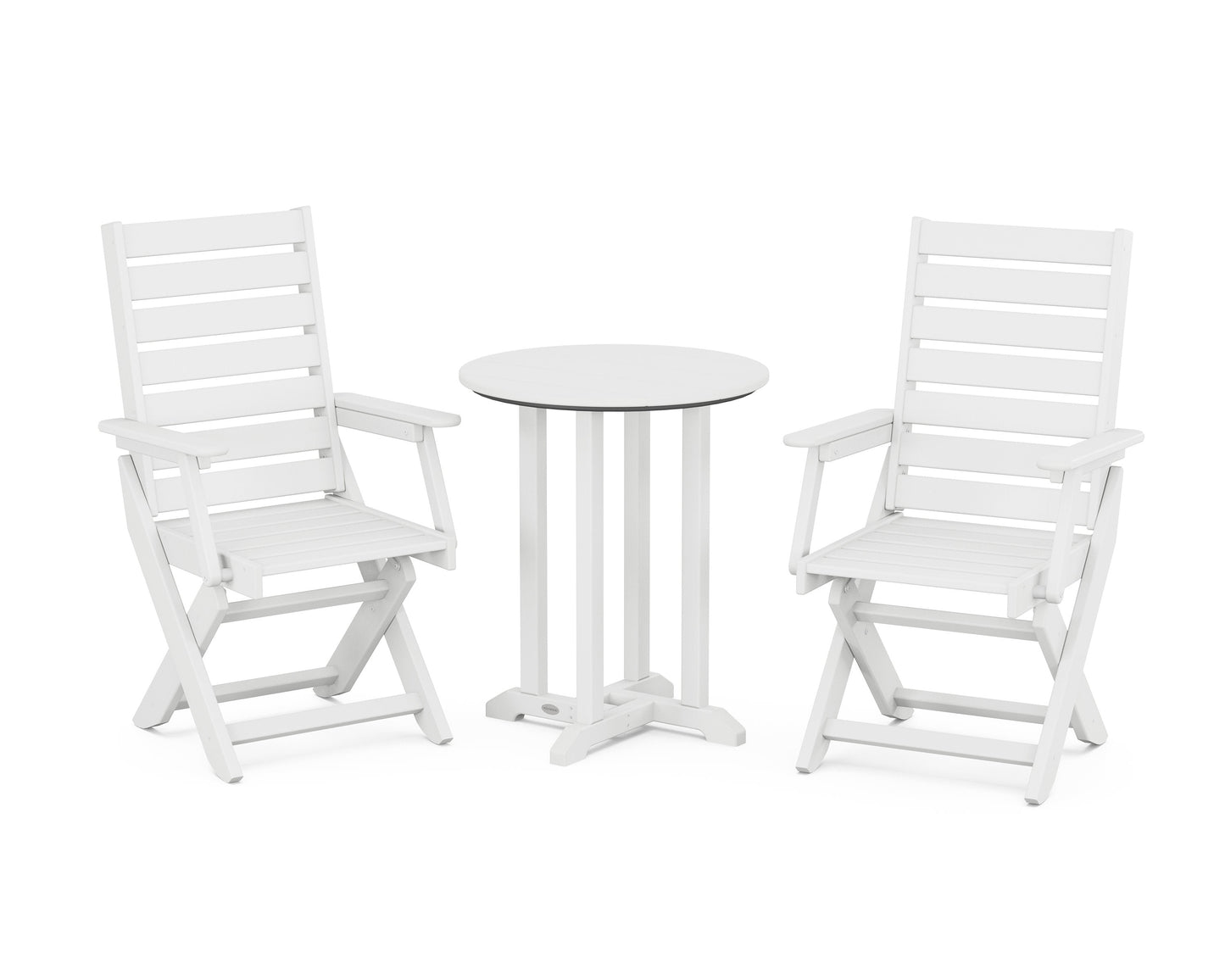 POLYWOOD Captain Folding Chair 3-Piece Round Bistro Dining Set — White