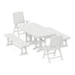 POLYWOOD Nautical Highback 5-Piece Dining Set with Benches — White