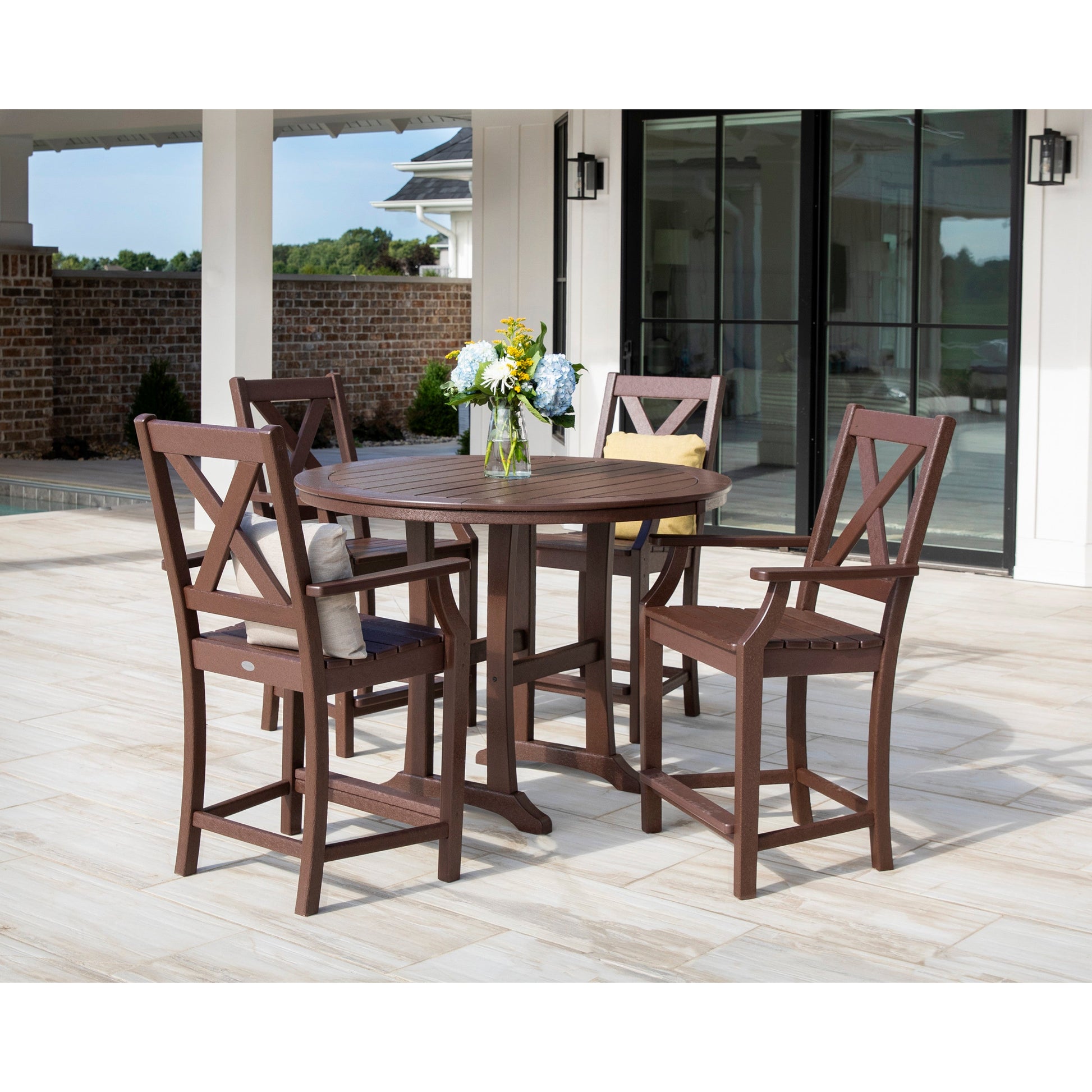 POLYWOOD Braxton 5-Piece Nautical Trestle Arm Chair Counter Set
