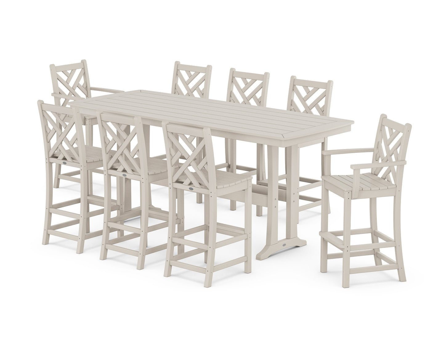POLYWOOD Chippendale 9-Piece Bar Set with Trestle Legs — Sand