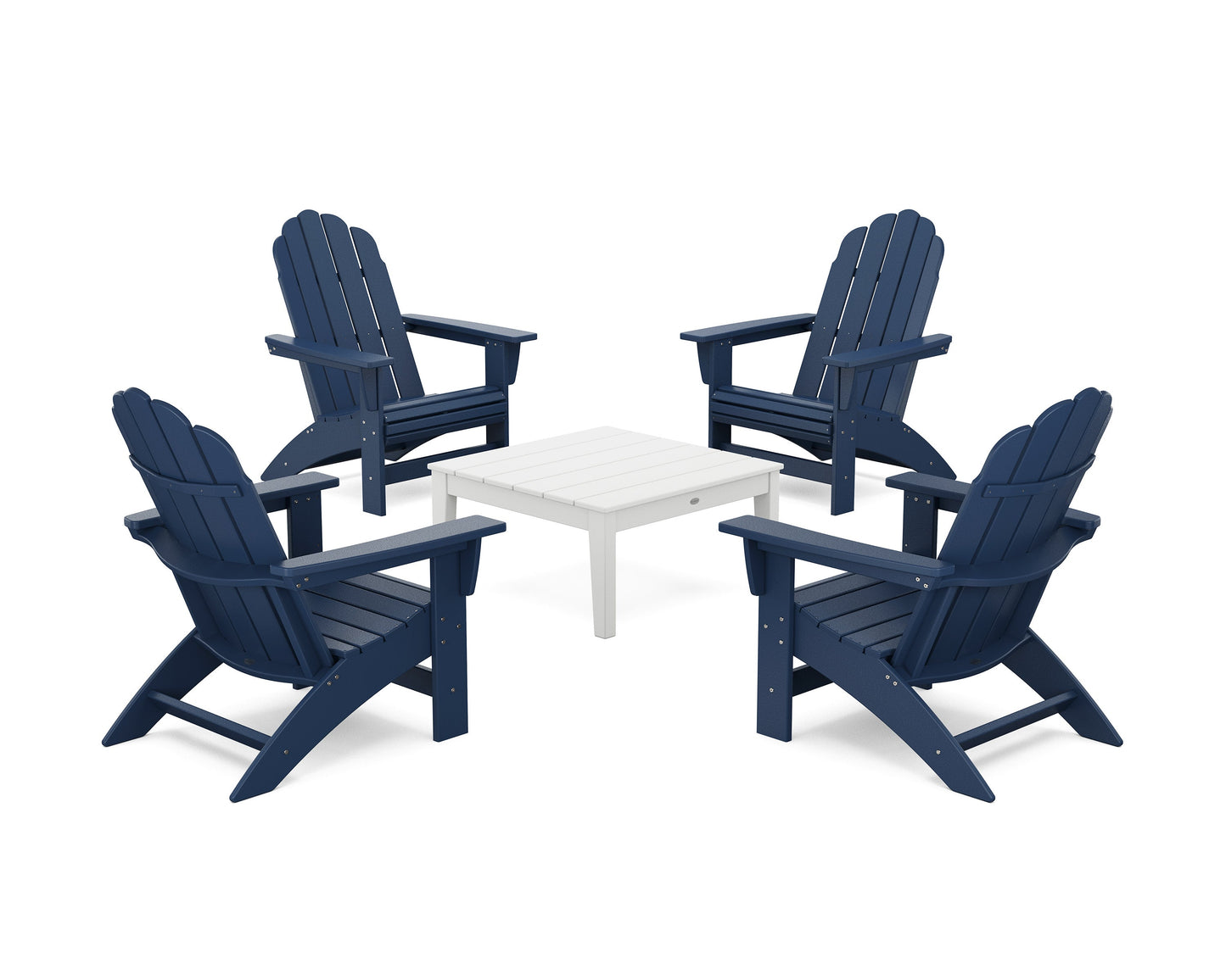 POLYWOOD 5-Piece Vineyard Grand Adirondack Chair Conversation Group — Navy / White
