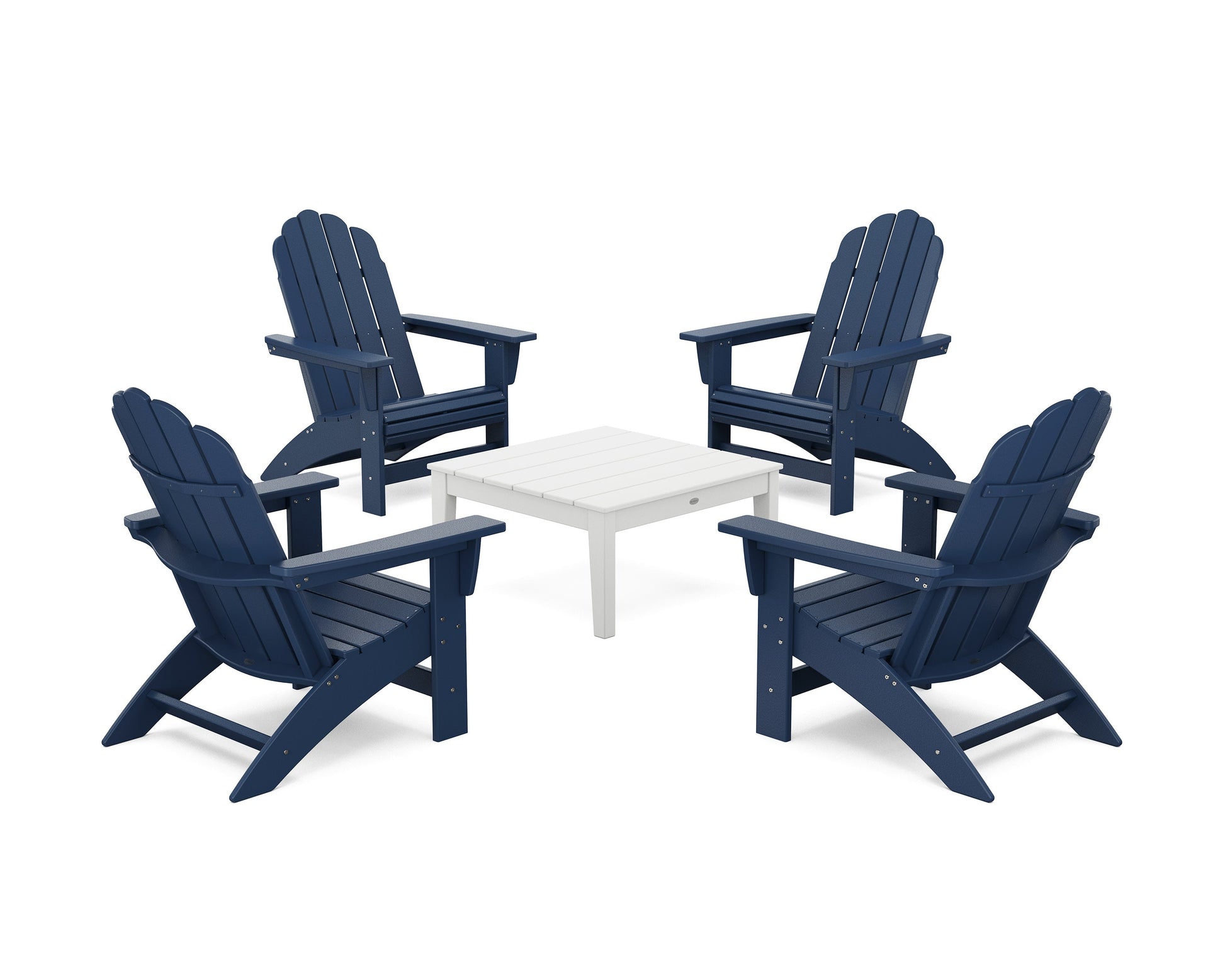 POLYWOOD 5-Piece Vineyard Grand Adirondack Chair Conversation Group — Navy / White