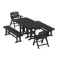 POLYWOOD Nautical Lowback 5-Piece Dining Set with Benches — Black