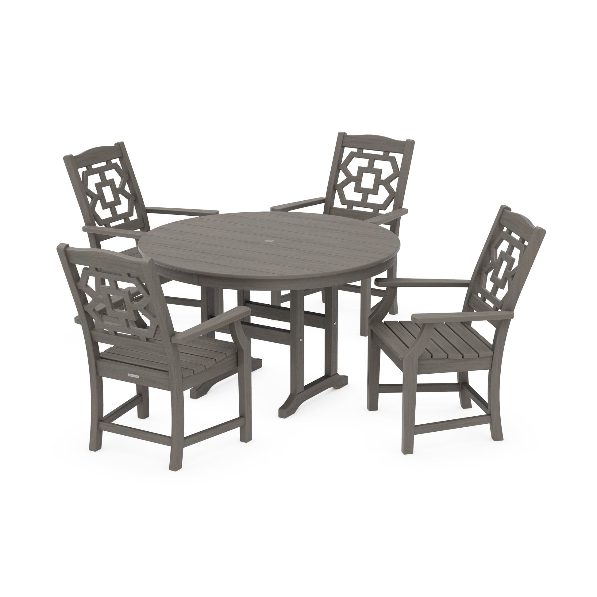 POLYWOOD Chinoiserie 5-Piece Round Farmhouse Dining Set — Driftwood