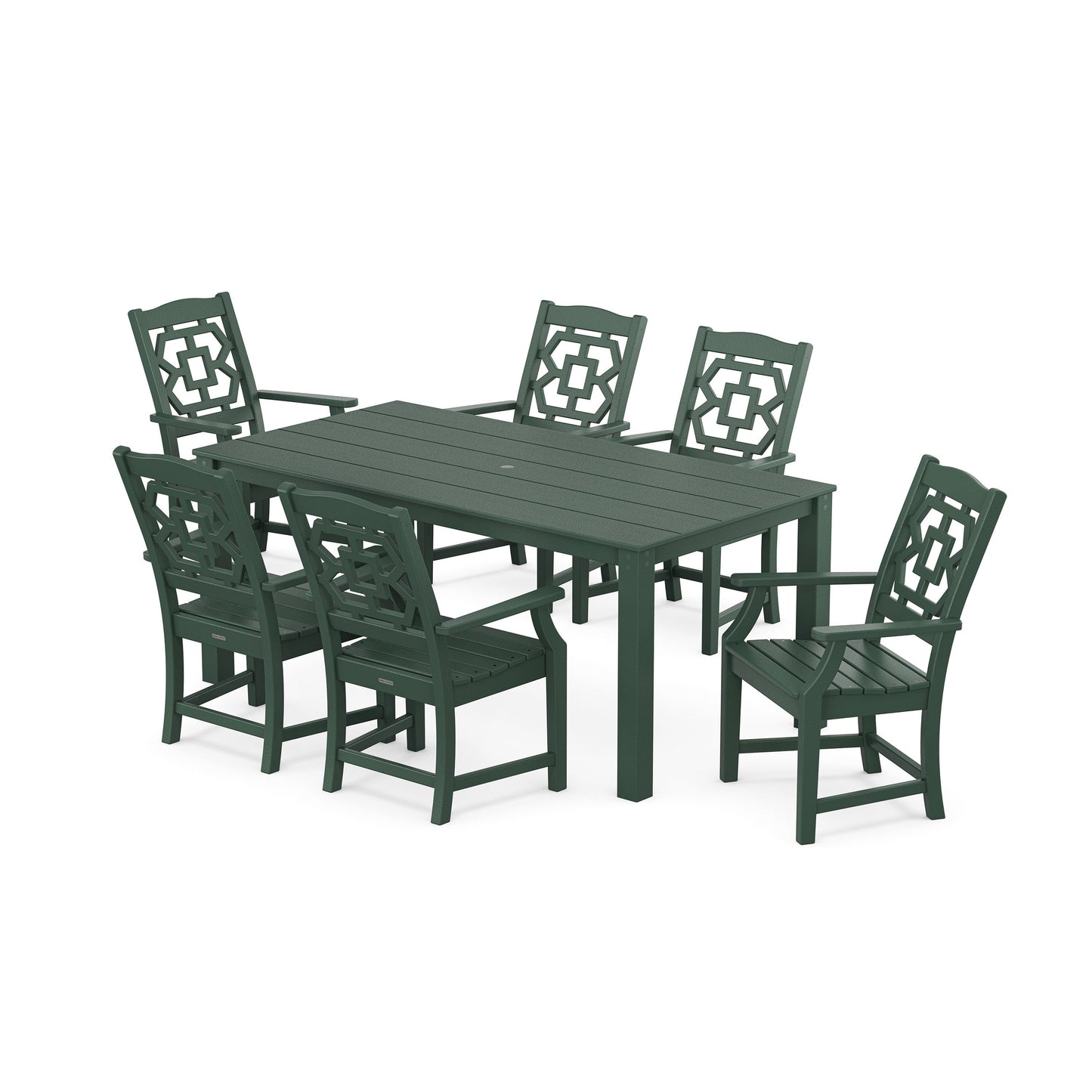 POLYWOOD Chinoiserie Arm Chair 7-Piece Parsons Dining Set — Green