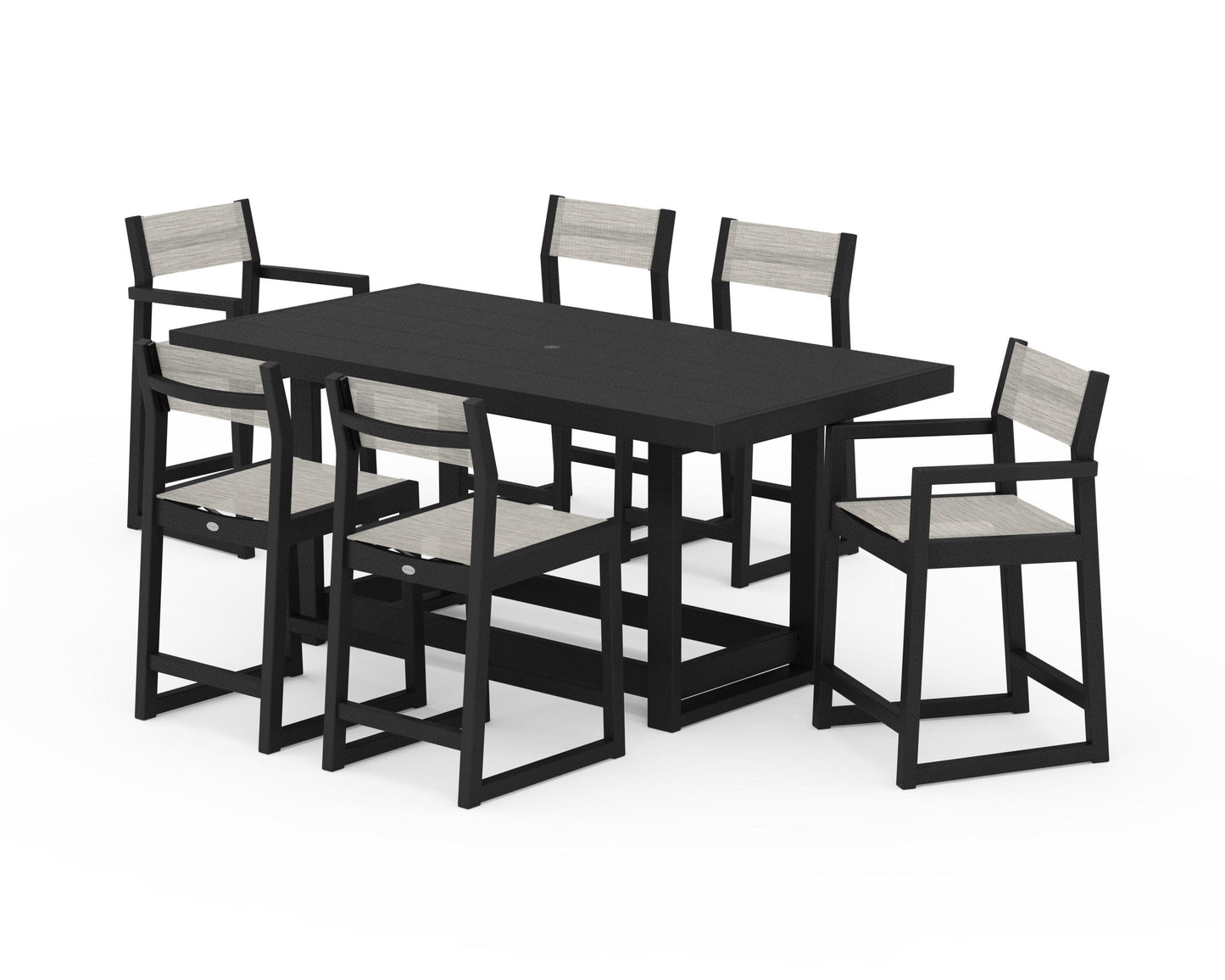 POLYWOOD EDGE Sling 7-Piece Counter Table Set — Black / Birch Sling