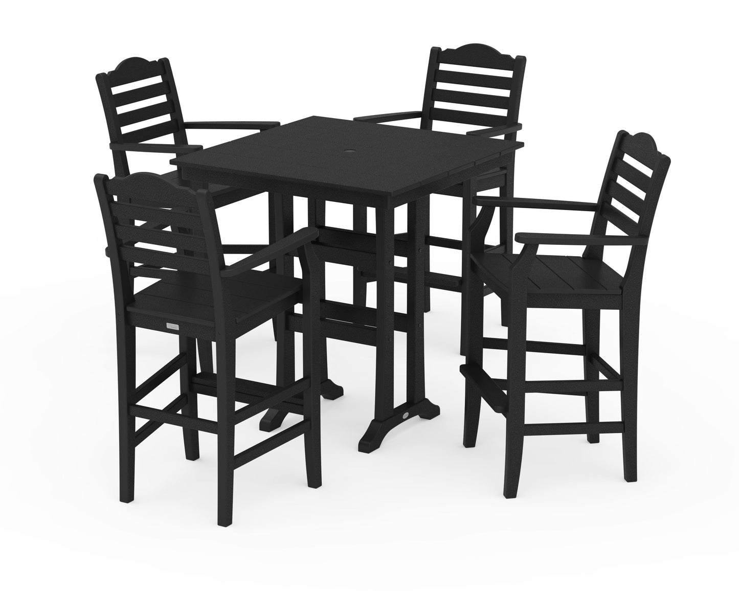 POLYWOOD Savannah 5-Piece Farmhouse Bar Set with Trestle Legs — Black