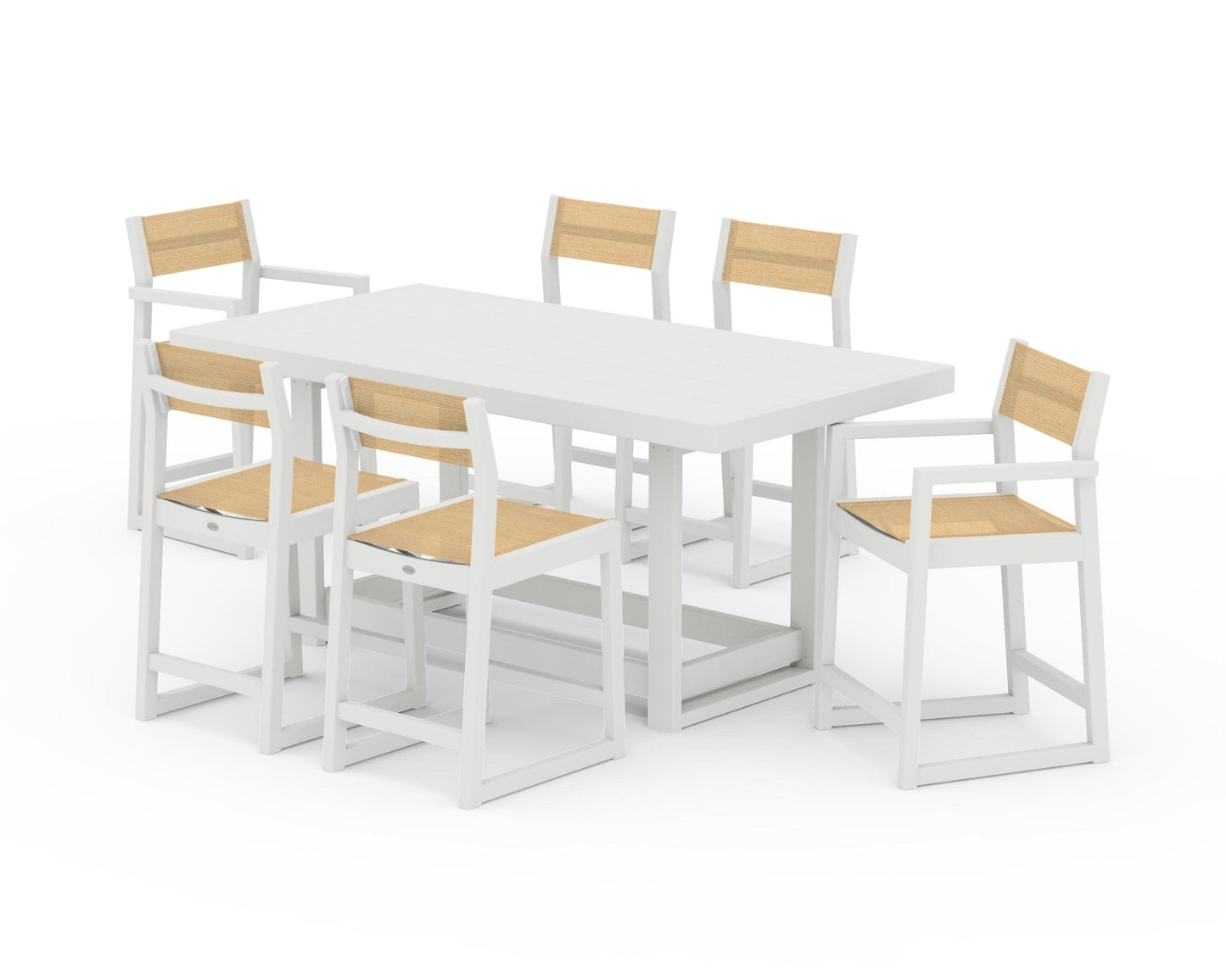 POLYWOOD EDGE Sling 7-Piece Counter Table Set — Vintage White / Dupioni Apricot Sling