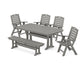 POLYWOOD Nautical Highback 6-Piece Dining Set with Trestle Legs and Bench — Slate Grey