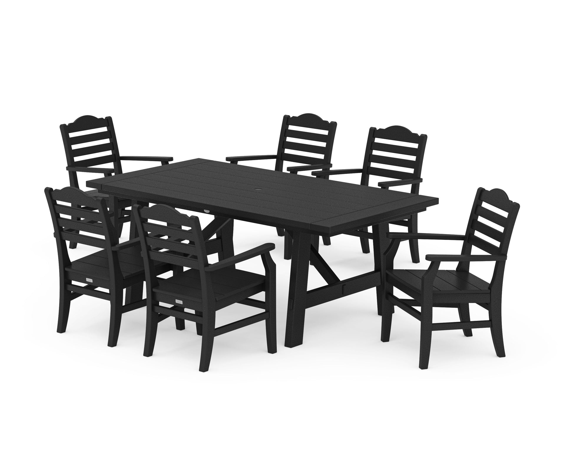 POLYWOOD Savannah Arm Chair 7-Piece Rustic Farmhouse Dining Set — Black