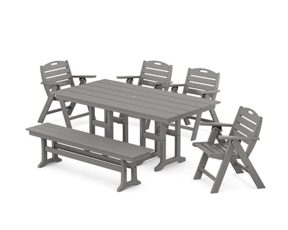 POLYWOOD Nautical Lowback 6-Piece Farmhouse Dining Set with Bench — Slate Grey