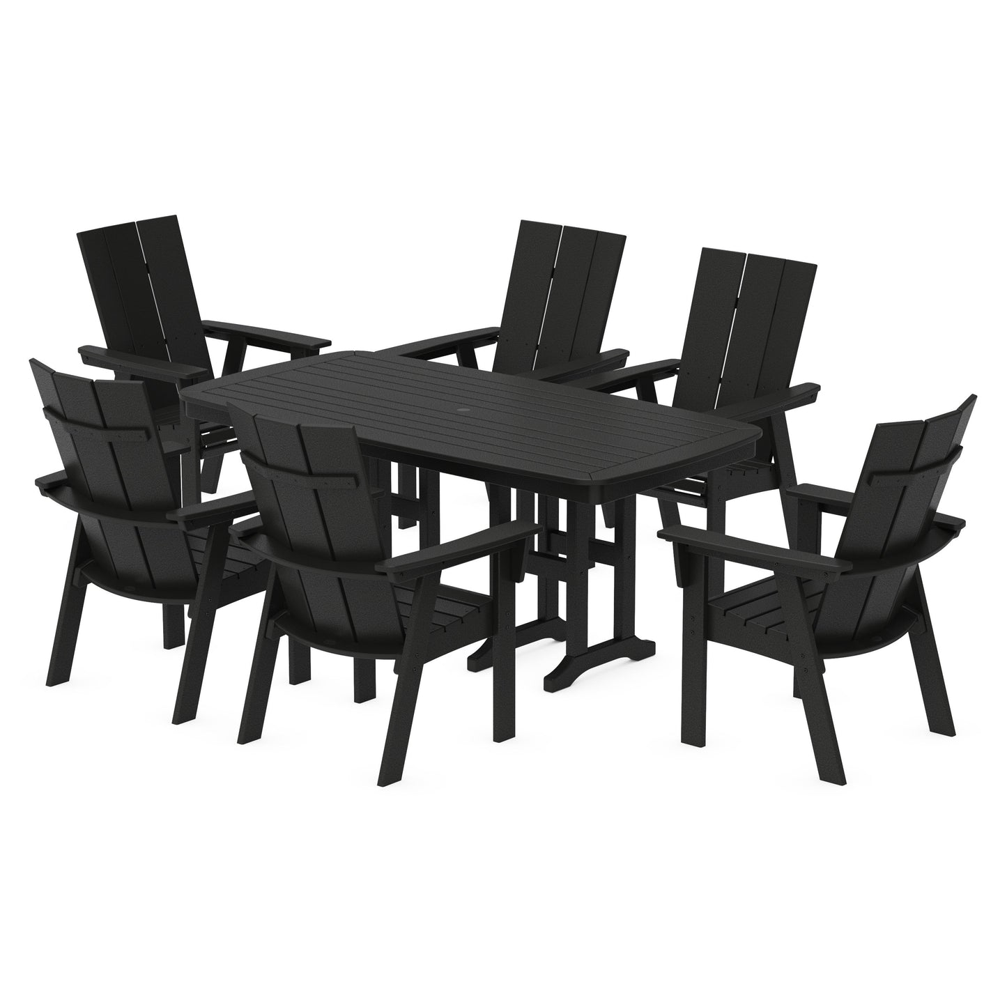POLYWOOD Modern Curveback Adirondack 7-Piece Dining Set — Black