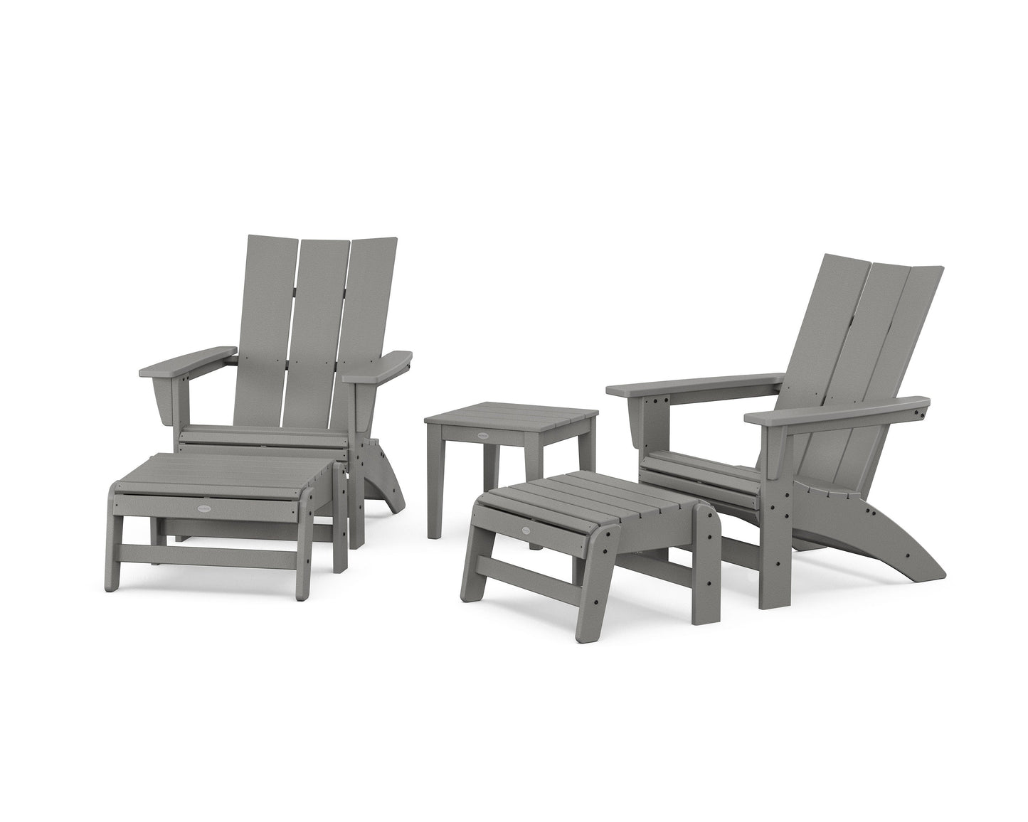 POLYWOOD 5-Piece Modern Grand Adirondack Set with Ottomans and Side Table — Slate Grey