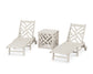 POLYWOOD Chippendale 3-Piece Chaise Set with Wheels and Umbrella Stand Accent Table — Sand