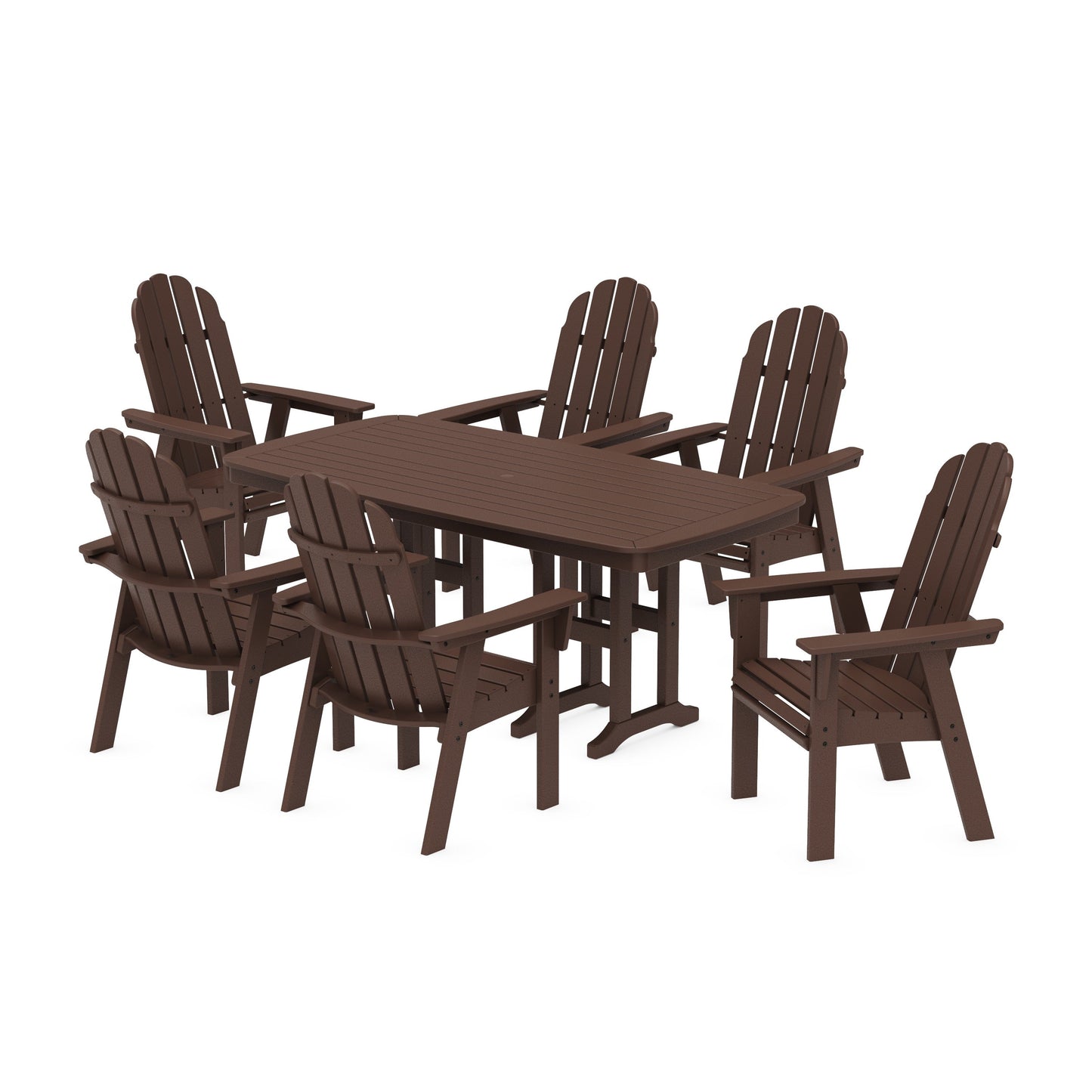 POLYWOOD Vineyard Curveback Adirondack Chair 7-Piece Dining Set — Mahogany
