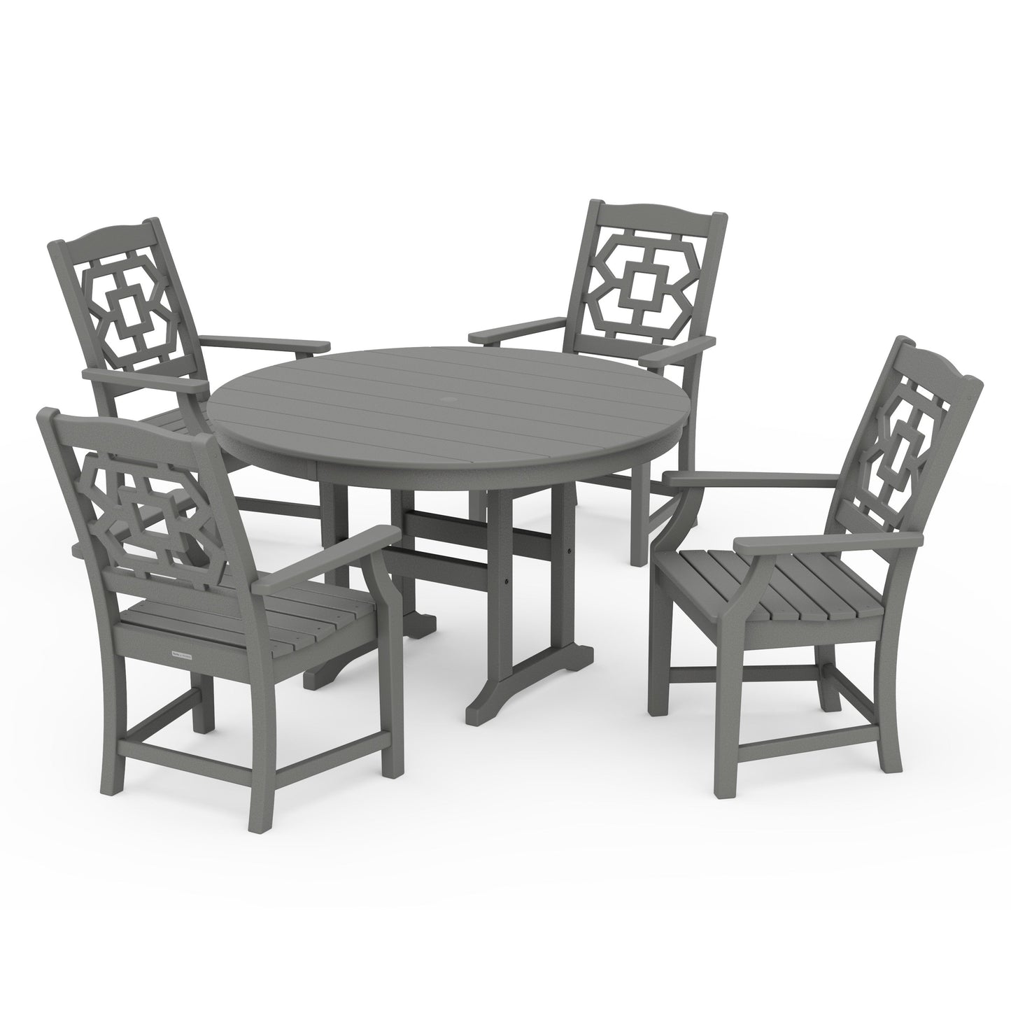 POLYWOOD Chinoiserie 5-Piece Round Farmhouse Dining Set — Slate Grey
