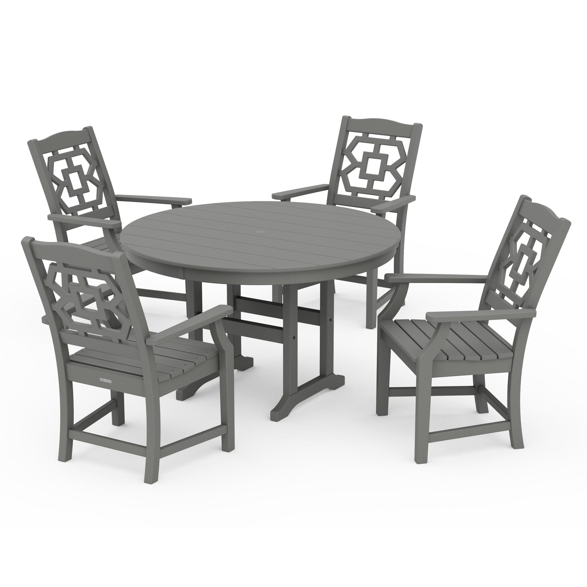 POLYWOOD Chinoiserie 5-Piece Round Farmhouse Dining Set — Slate Grey