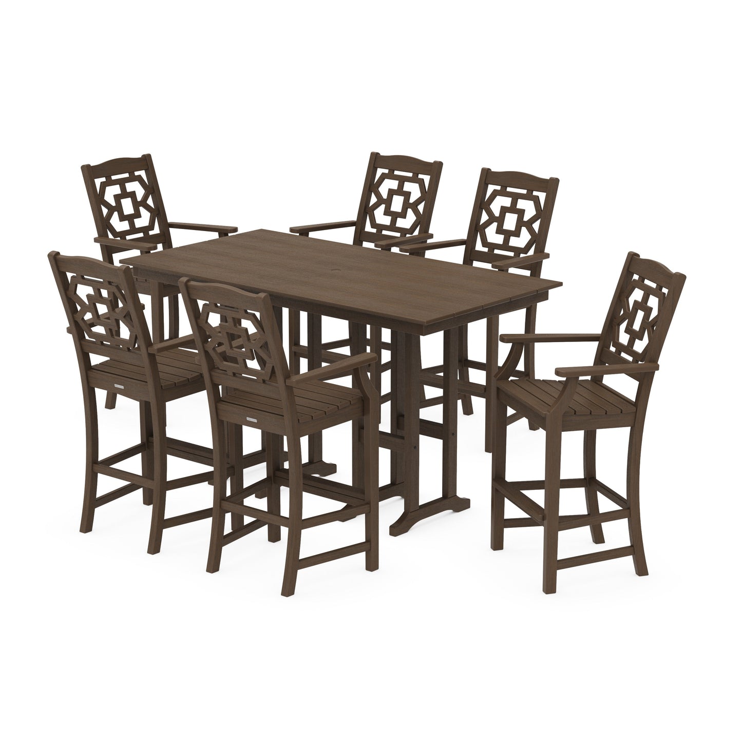 POLYWOOD Chinoiserie Arm Chair 7-Piece Farmhouse Bar Set — Kona