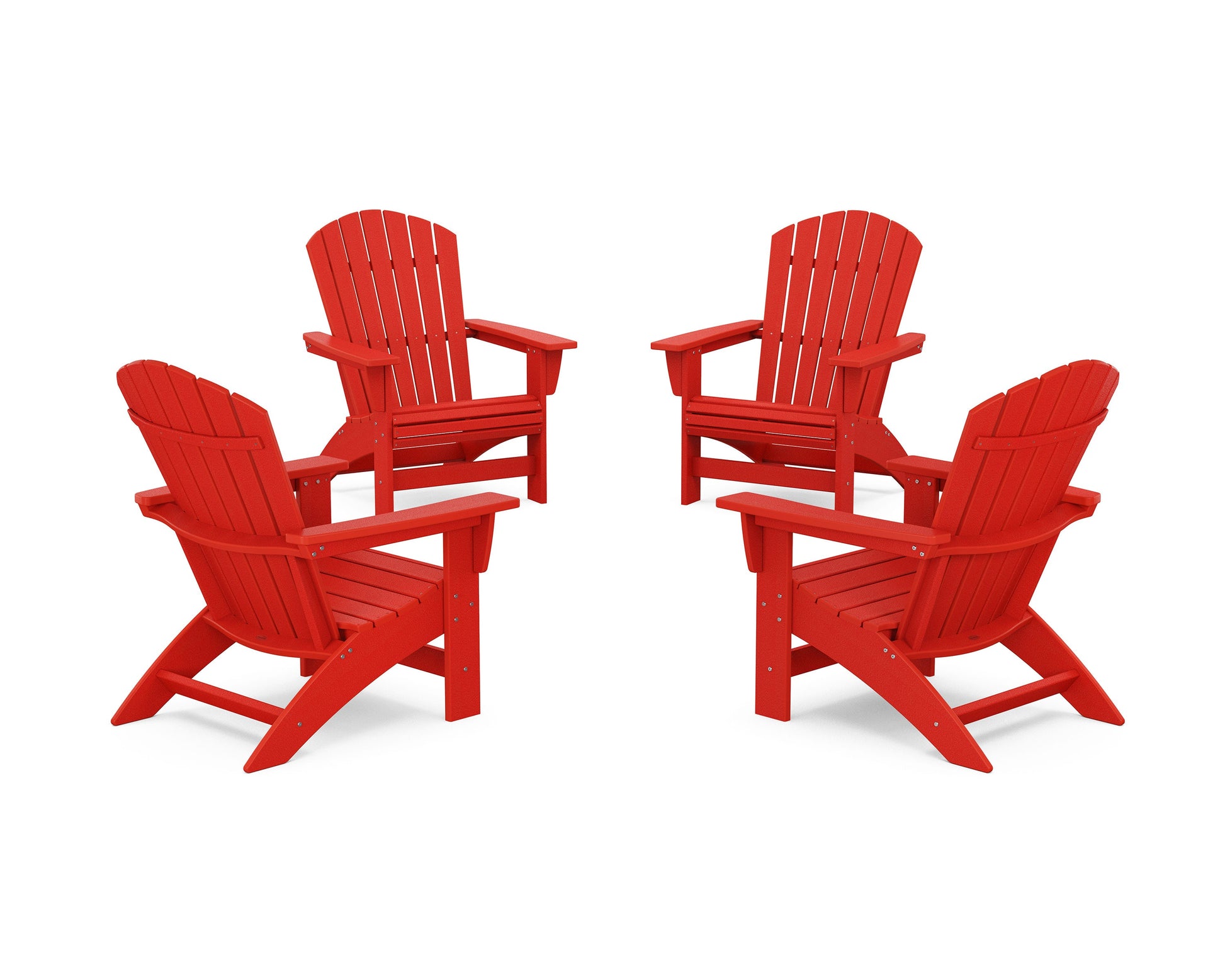 POLYWOOD 4-Piece Nautical Grand Adirondack Chair Conversation Set — Sunset Red
